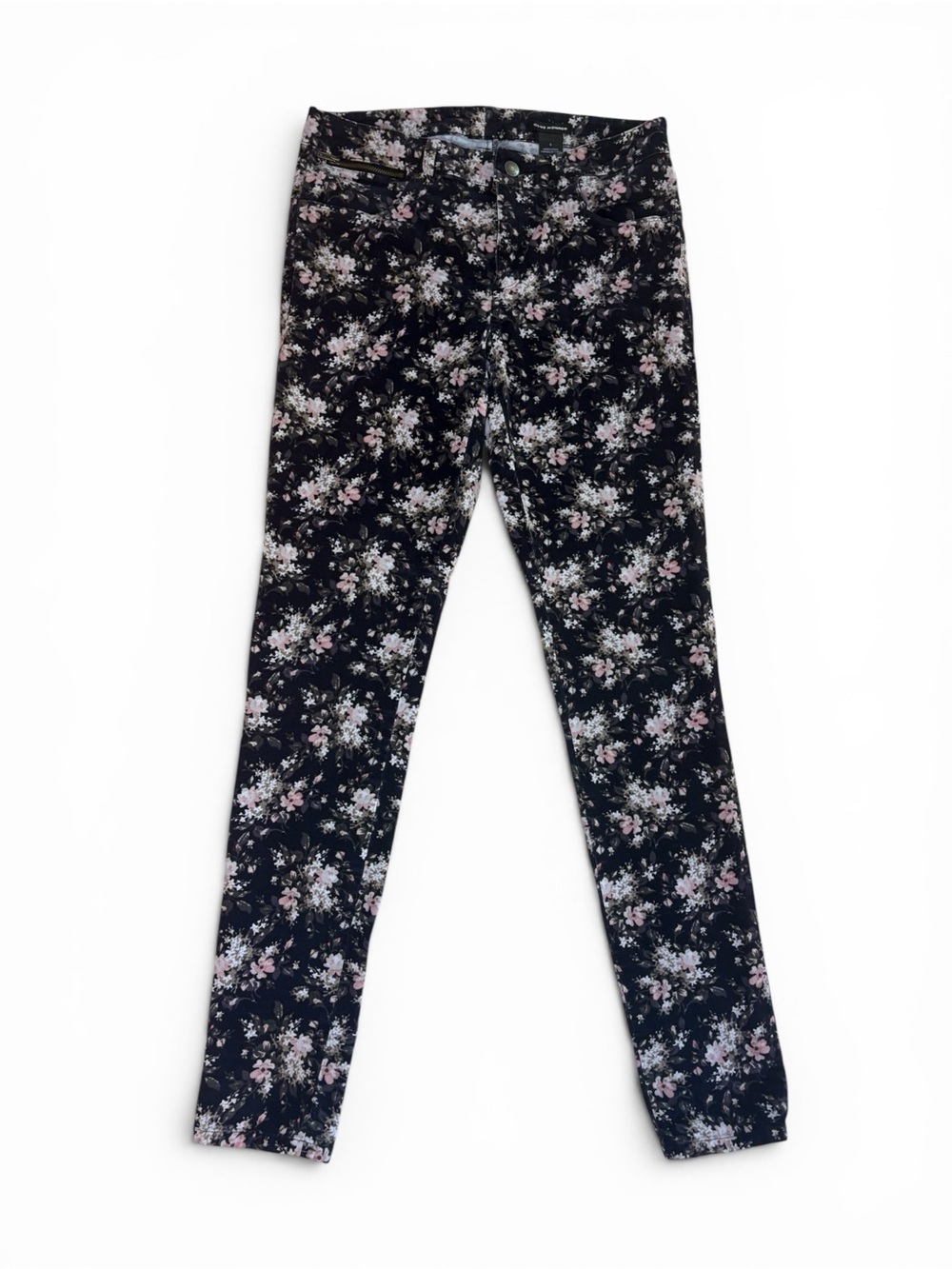 Club Monaco Black Floral Corduroy Skinny Jeans